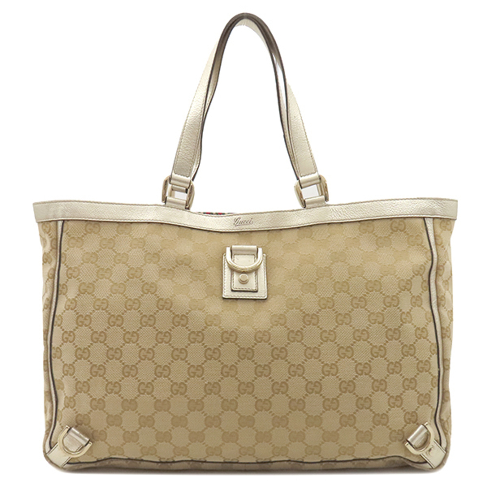 Gucci Tote Bag GG Canvas Abbey Beige Gold Handbag